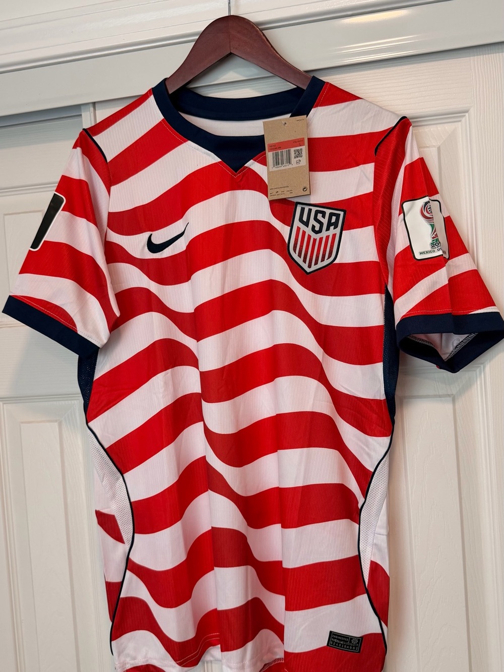 Team USA World Cup Red & White Striped Soccer Jersey Mens